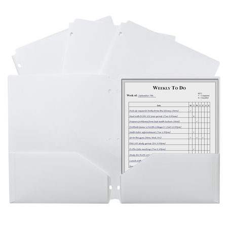 C-LINE PRODUCTS TwoPocket Heavyweight Poly Portfolio Folder with ThreeHole Punch, White, 25PK 33937-BX